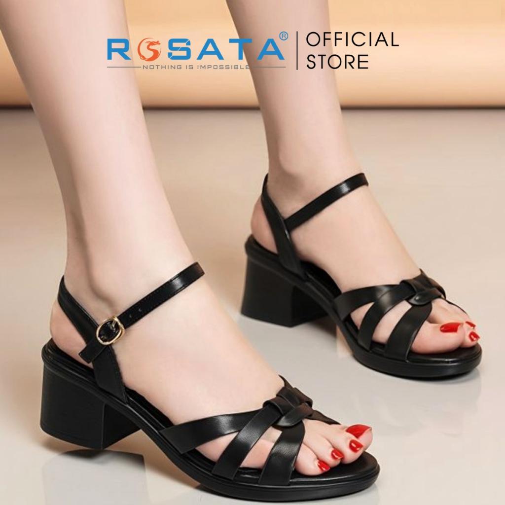 Giày sandal nữ ROSATA RO578 xỏ ngón phối dây quai cài hậu mảnh gót trụ cao 5cm xuất xứ Việt Nam - Đen