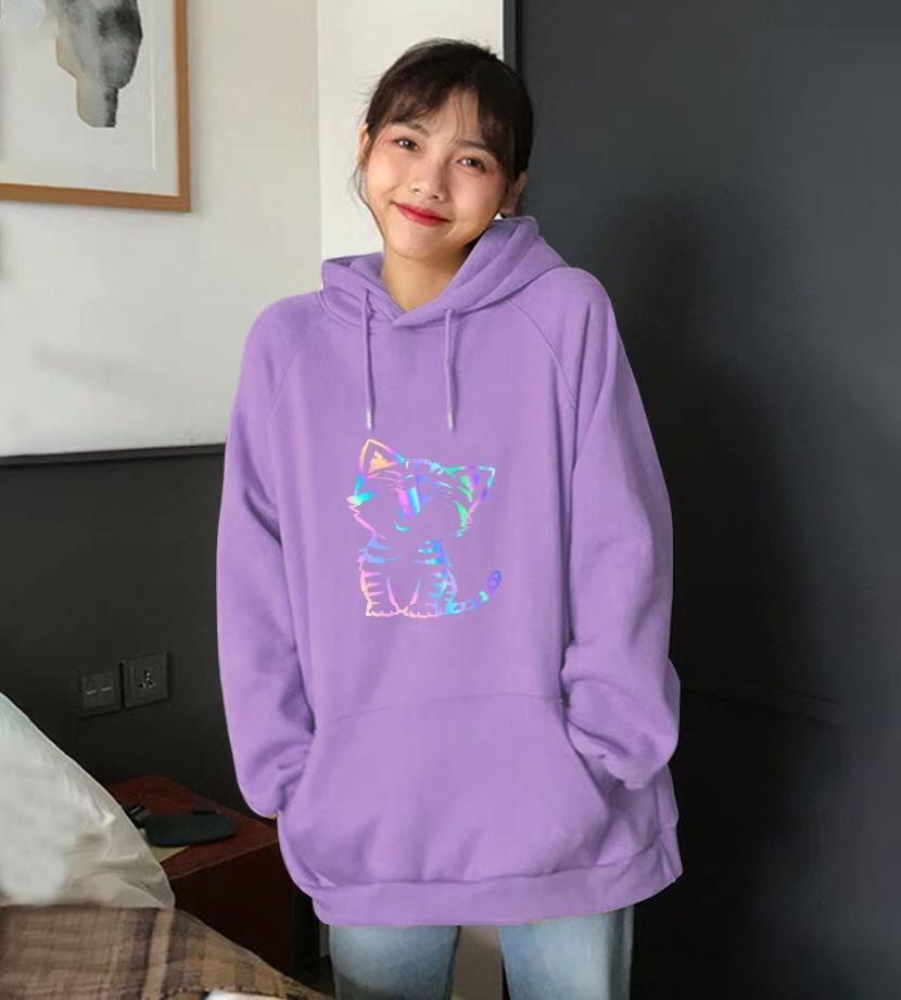 ÁO KHOÁC NỈ HOODIE PHẢN QUANG  MÈO CƯỜI