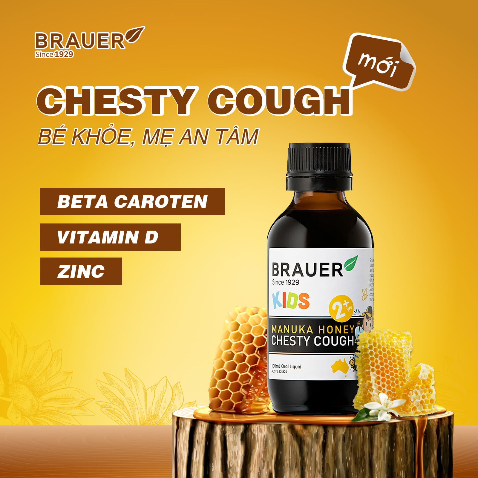 Siro Brauer Manuka Honey Dry Cough giảm ho khan và đau rát họng ở trẻ em (100ml)