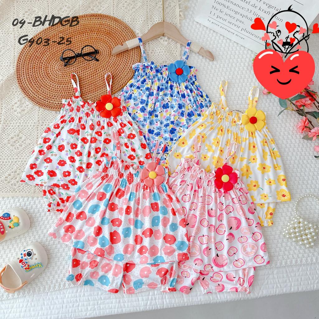 Đồ bộ bé gái hai dây mùa hè đáng yêu size 5-18kg chất cotton mềm mịn mát