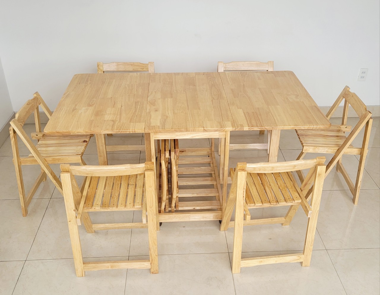 Bàn Ăn Gỗ Cao Su Xếp Gọn 90 x 1m6 Thông Minh Dày Dặn Chắc Chắn - Hàng VN Xuất Khẩu