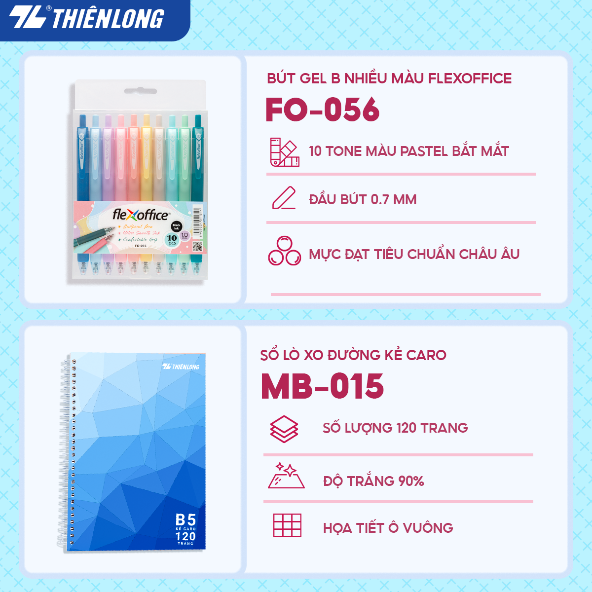 Combo dụng cụ học tập thể hiện cá tính - Tone Xanh pastel dịu mát- 07 món