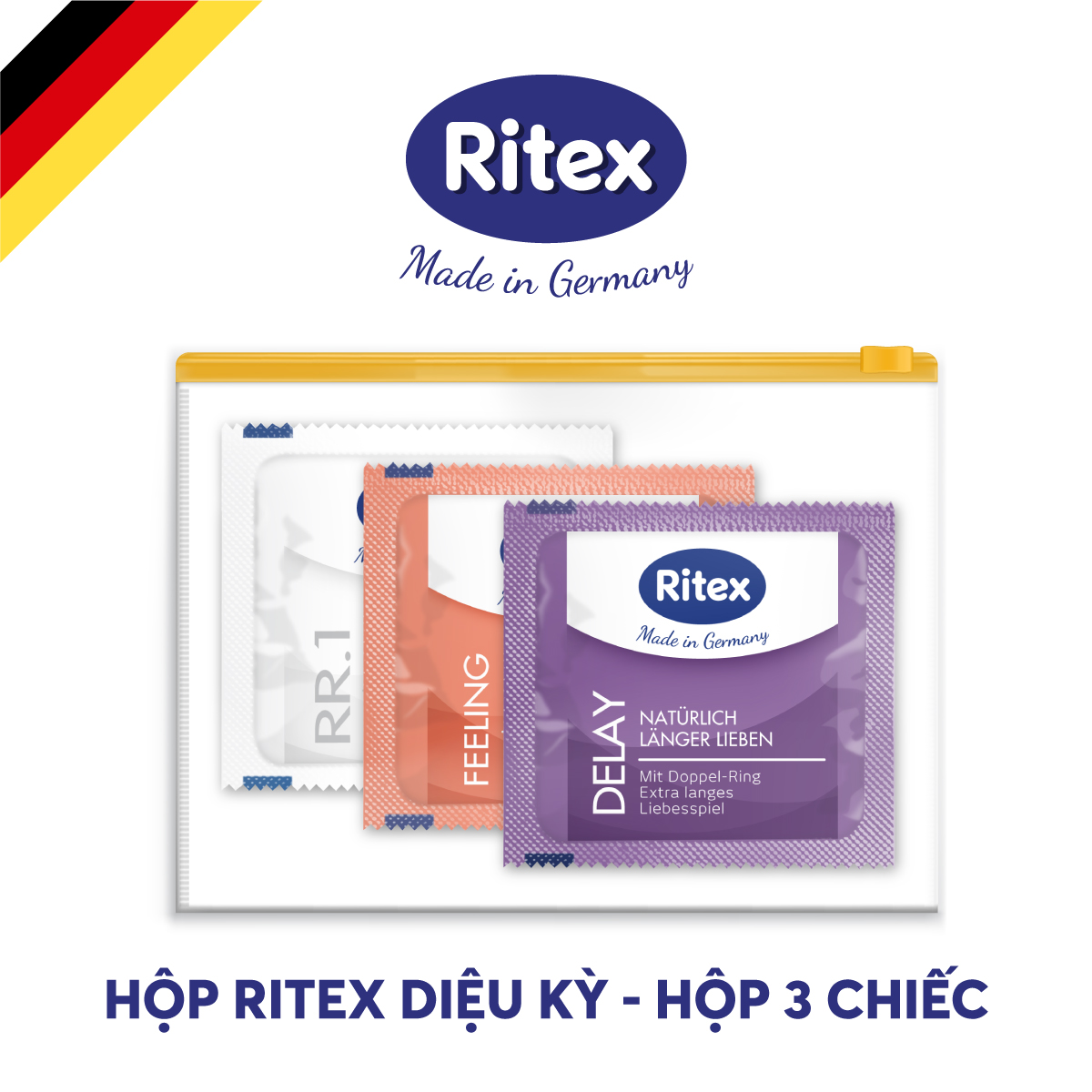 Bao cao su Ritex kỳ diệu cảm xúc, bao cao su ôm sát, kéo dài thời gian chống xuất tinh sớm - Hộp mix 3in1