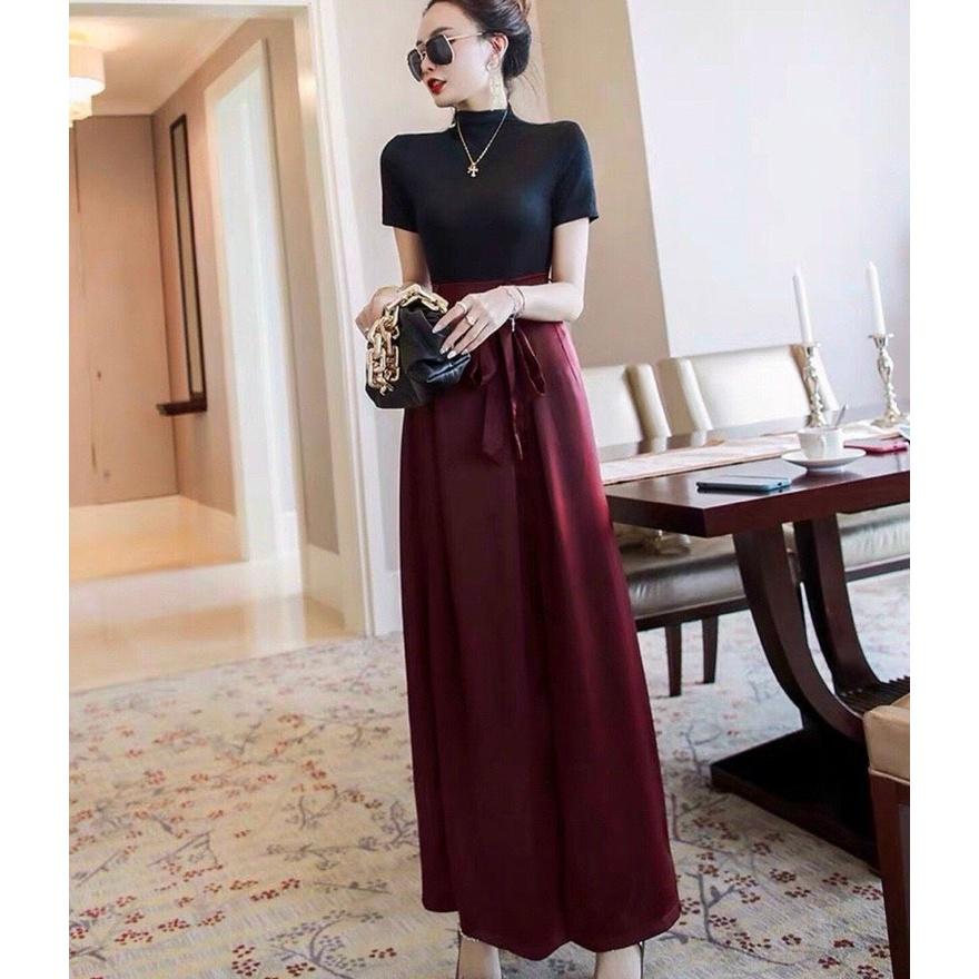 Set Áo Thun Mix Quần Ống Suông Xẻ Tà Cao Cấp, Sang Trọng, Trẻ Trung, Cá Tính, Tôn Dáng
