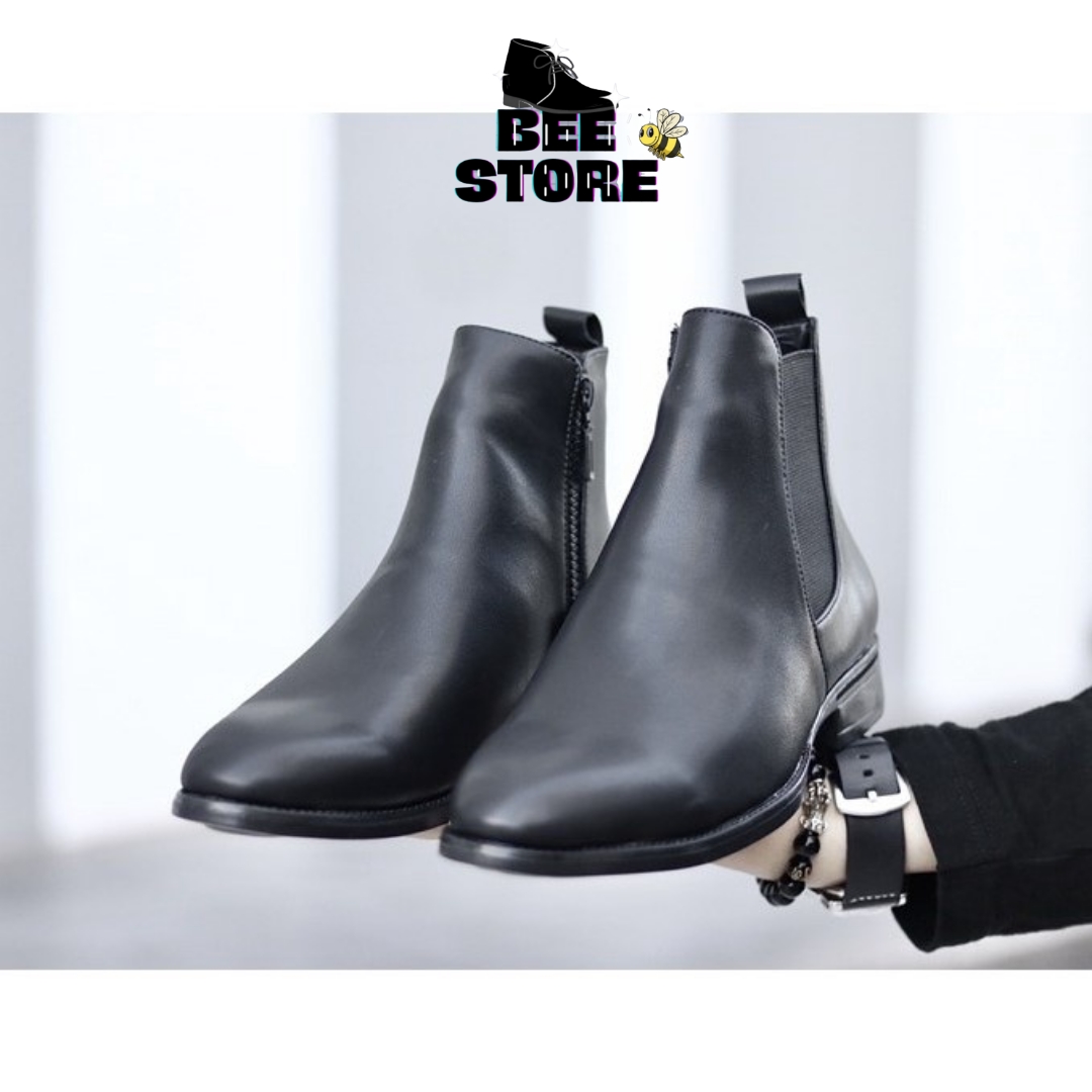 [FREE SHIP] Giày Da Nam Chelsea Boots Classic Da PU, Giày Bốt nam 1 bên kéo khóa, 1 bên phối thun cá tính BS68