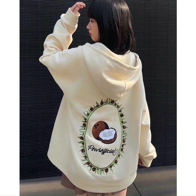Áo khoác hoodie nỉ Trái Dừa form rộng unisex Nam Nữ Dây Kéo Mặc Chống Nắng Tốt Siêu Đẹp