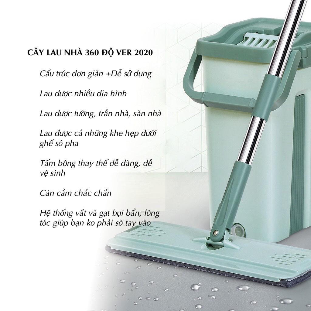 CÂY LAU NHÀ TỰ VẮT XOAY 360 ĐỘ  KÈM 2 BÔNG LAU TẶNG MÓC TREO CÂY LAU NHÀ GẮN TƯỜNG CAO CẤP - GDHN Loại Tốt