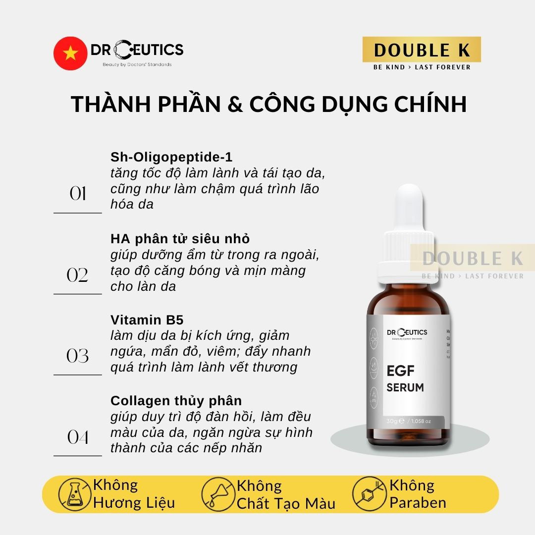 DrCeutics EGF Serum - Tinh Chất Giúp Da Dày Dặn, Khỏe Mạnh, Ẩm Mượt - Double K