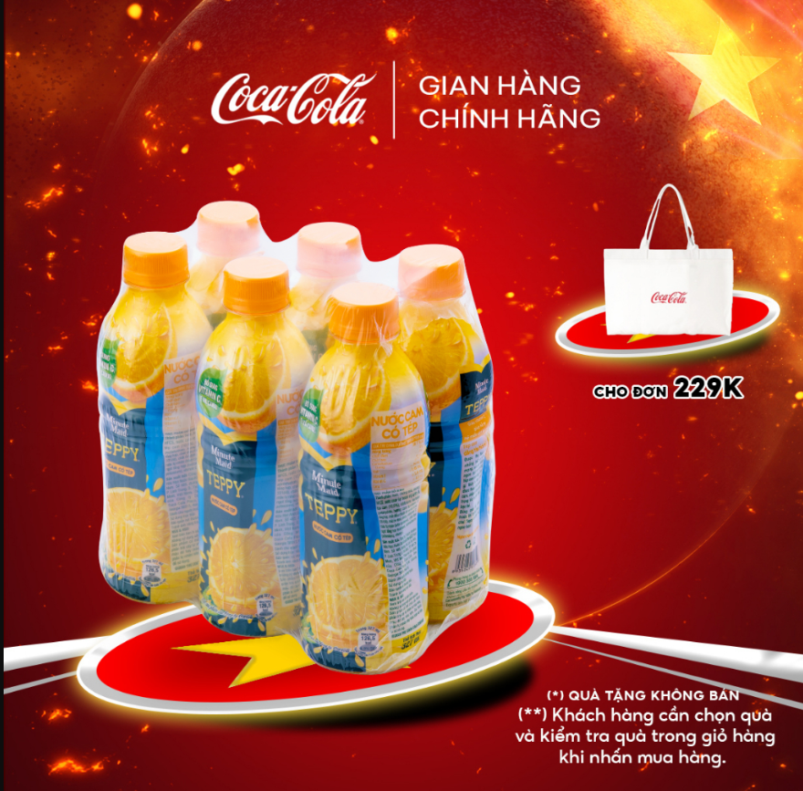 Lốc 6 Chai Nước Cam Nguyên Tép Teppy 327ml/Chai Coca-Cola Official Store
