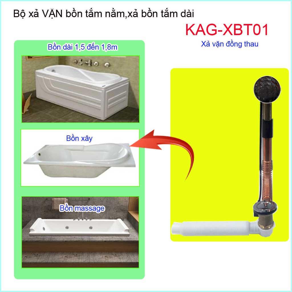 Bộ xả bồn tắm bằng thau KAG-XBT01, Bộ xả bồn tắm nằm tay vặn đồng thau cao cấp siêu bền sử dụng tốt