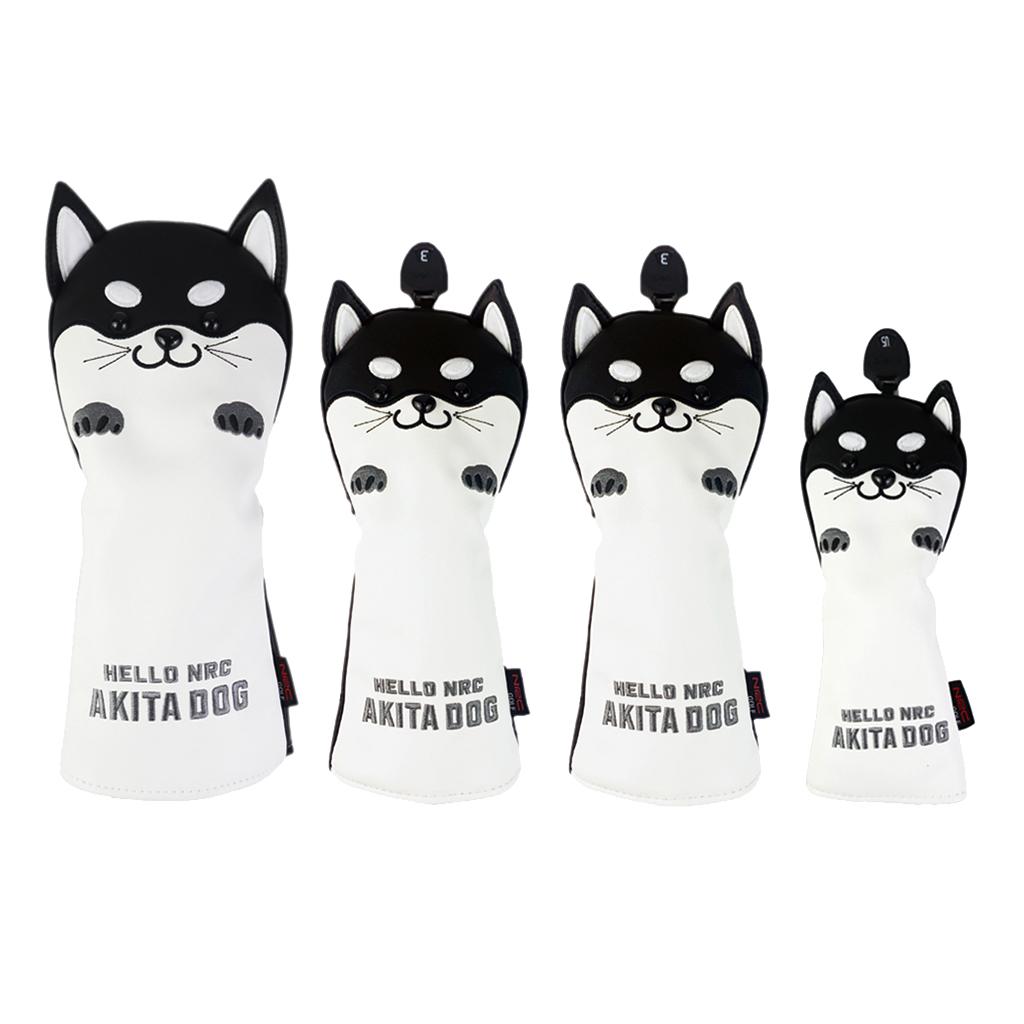 4x Golf Wood Head Covers No. 1 3 5 UT Driver Headcover Cute AKITA Dog Club Cover
