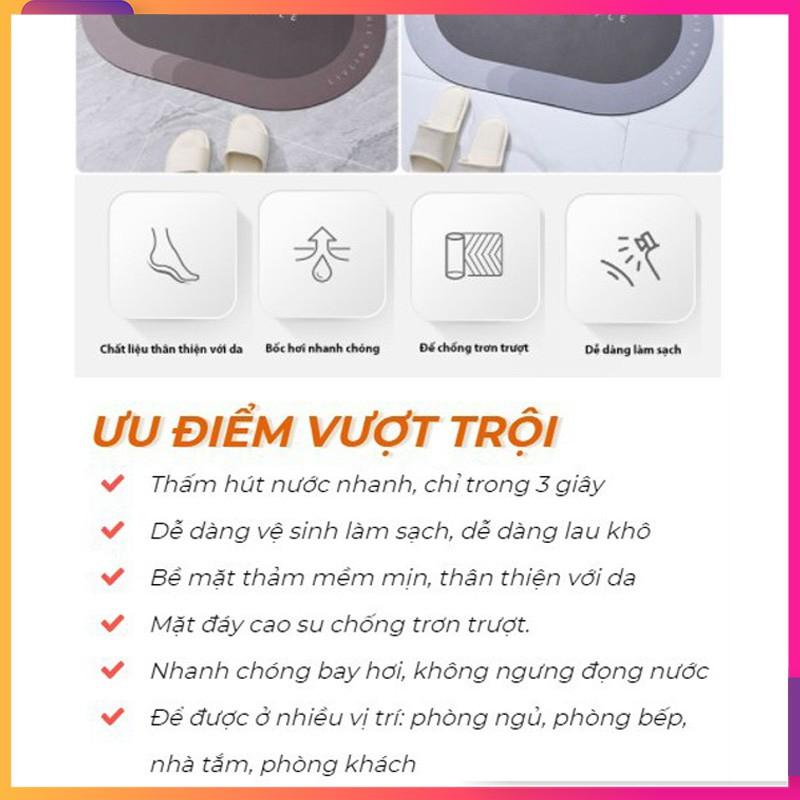 Thảm lau chân Silicon lót cửa chùi chân  Siêu thấm hút, chống trượt cho phòng tắm (60x40cm)  Màu sắc ngẫu nhiên