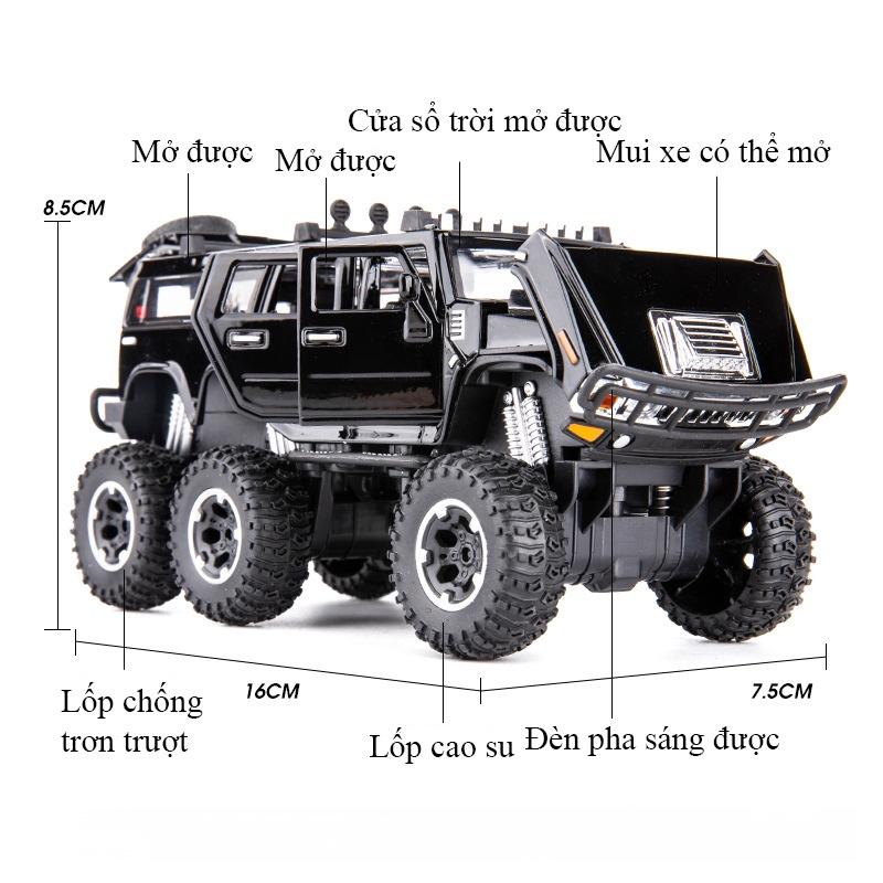 Xe mô hình FORD HUMMER tỷ lệ 1:32 bằng hợp kim nguyên khối có nhạc và đèn mở được 6 cửa, 6 bánh xe