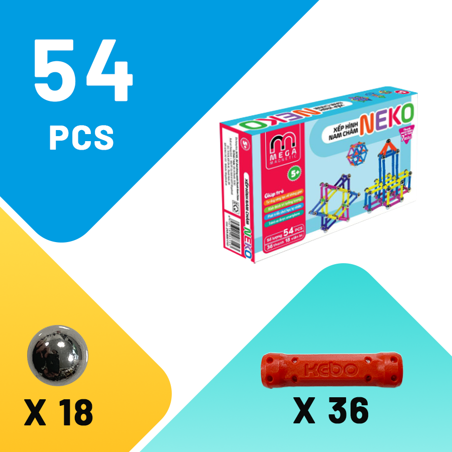 3618S - Bộ xếp hình nam châm thông minh 7 màu Neko - Thanh ngắn