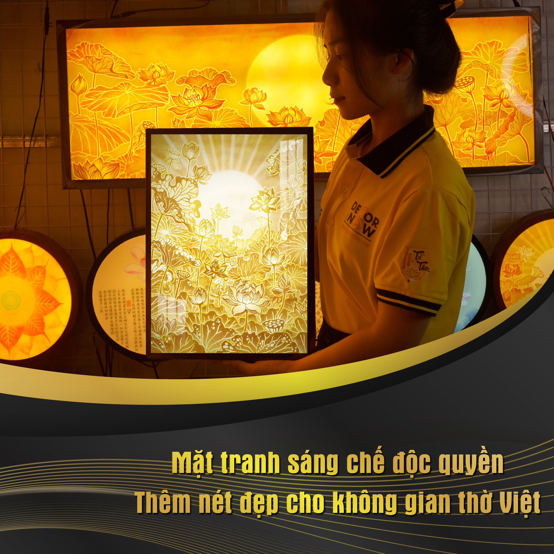 Đèn Hào Quang Phật In Tranh Trúc Chỉ ĐỨNG DECORNOW, Trang Trí Ban Thờ Cho Tượng Phật, Hào Quang Trúc Chỉ DCN-27