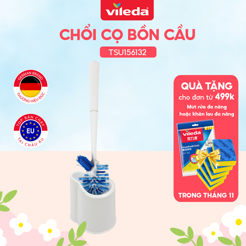 Bàn chải cọ toilet VIELDA Power Brush kèm khay đựng, đầu lông cọ bền, cứng, thiết kế 2 đầu cọ tiện dụng - TSU156132