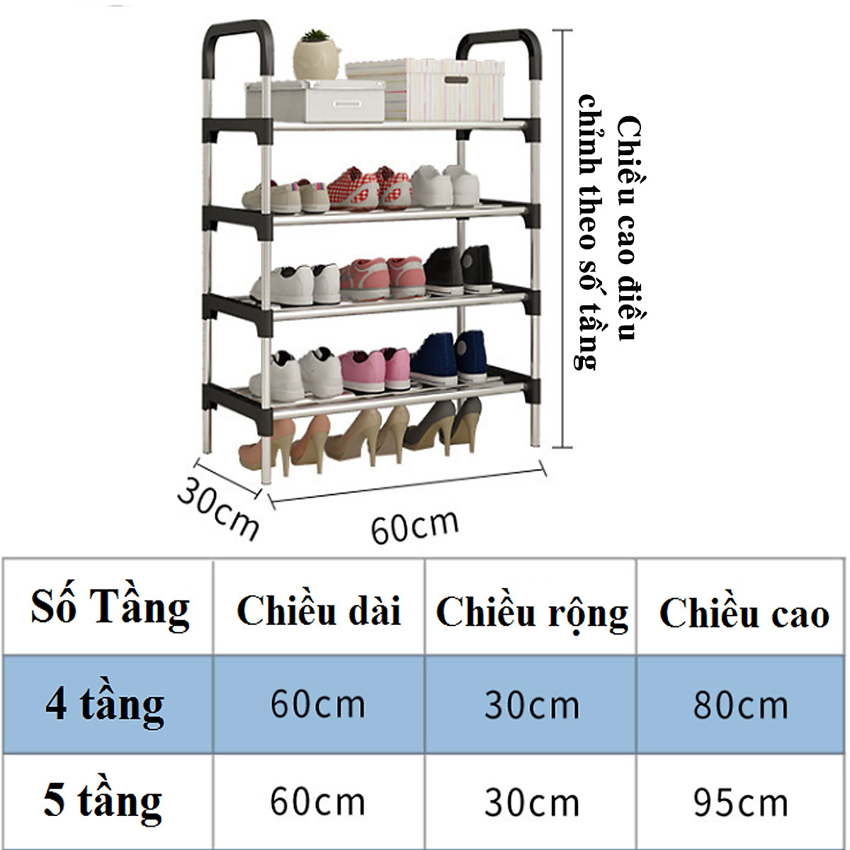 Kệ Để Giày Dép Inox 5 Tầng Lắp Ghép  Đa Năng Cao Cấp- Phong Cách Hàn Quốc - Chính Hãng MINIIN