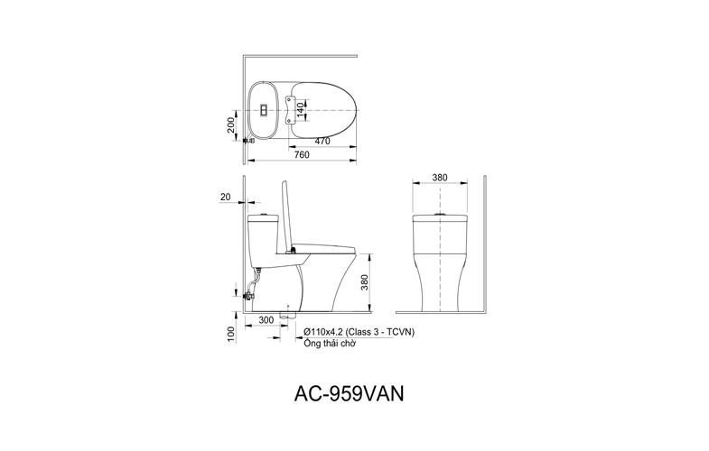 Bồn Cầu INAX AC-959A + CW-S32VN Nắp Rửa Cơ