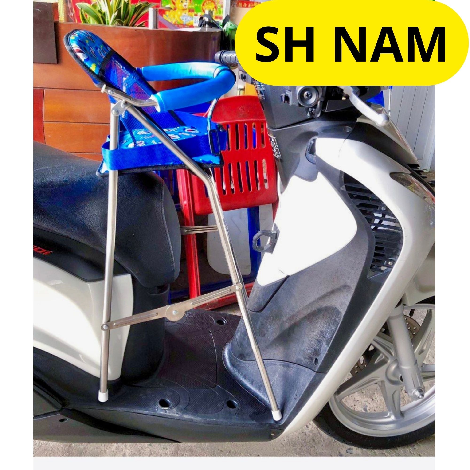 ( GHẾ INOX CÓ DÂY ĐAI ) Ghế ngồi xe tay ga cho bé (có cả dây đai và vòng bảo hiểm an toàn) ghế ga xếp INOX Cao Cấp
