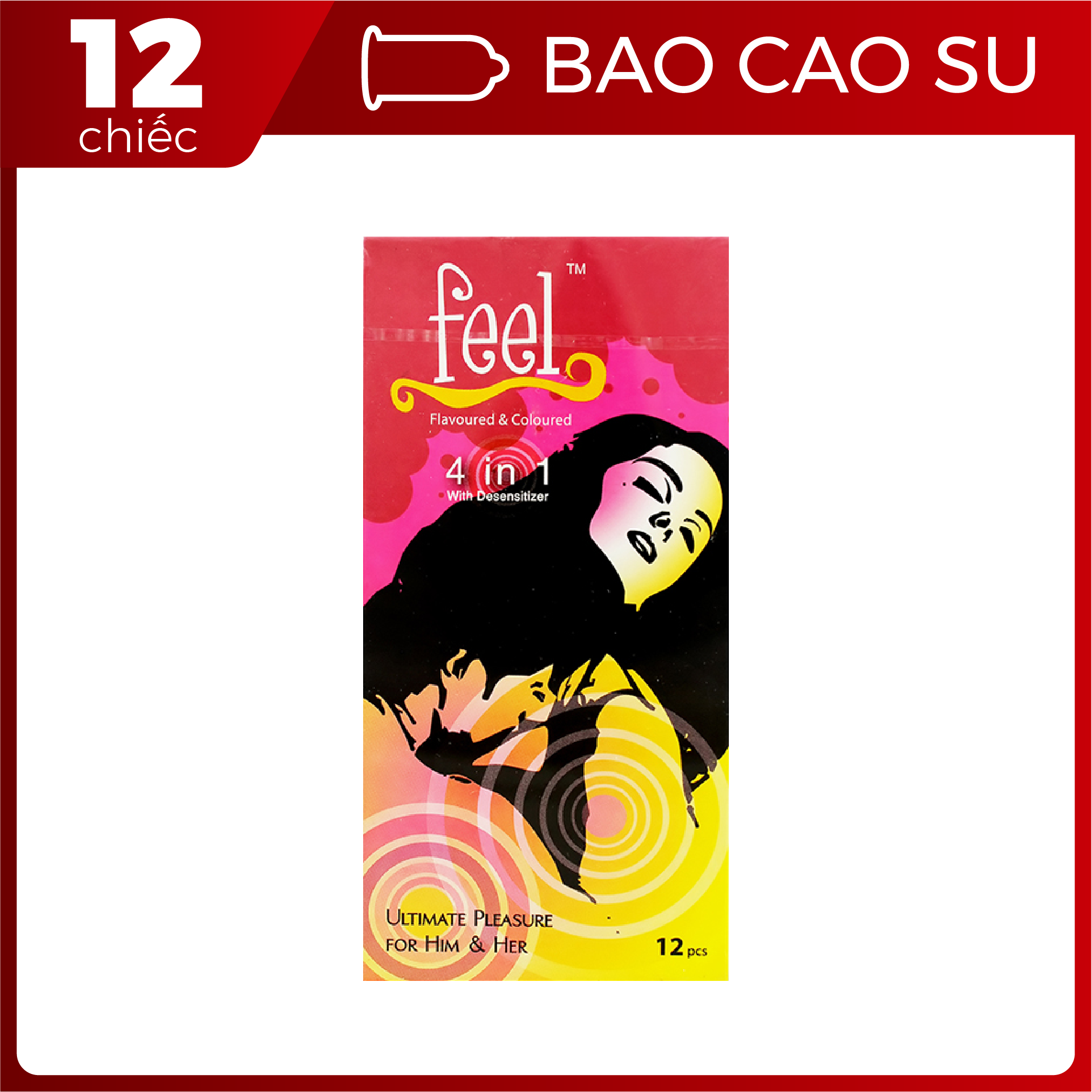 Bao Cao Su Feel 4 in 1 Kéo dài thời gian Hộp 12 cái