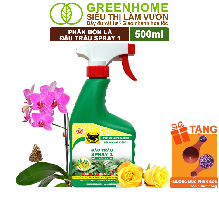 Phân Bón Lá Đầu Trâu Spray-1 Greenhome, Bình Điền, Chai 500ml, Nảy Chồi Ra Lá, Chuyên Lan Và Hoa Kiểng