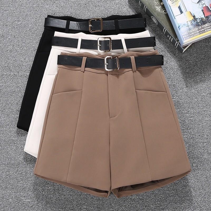 Quần short nữ mã SN70 lưng cao sẻ cạp, quần đùi túi vuông chất tuyết mưa kèm đai lưng