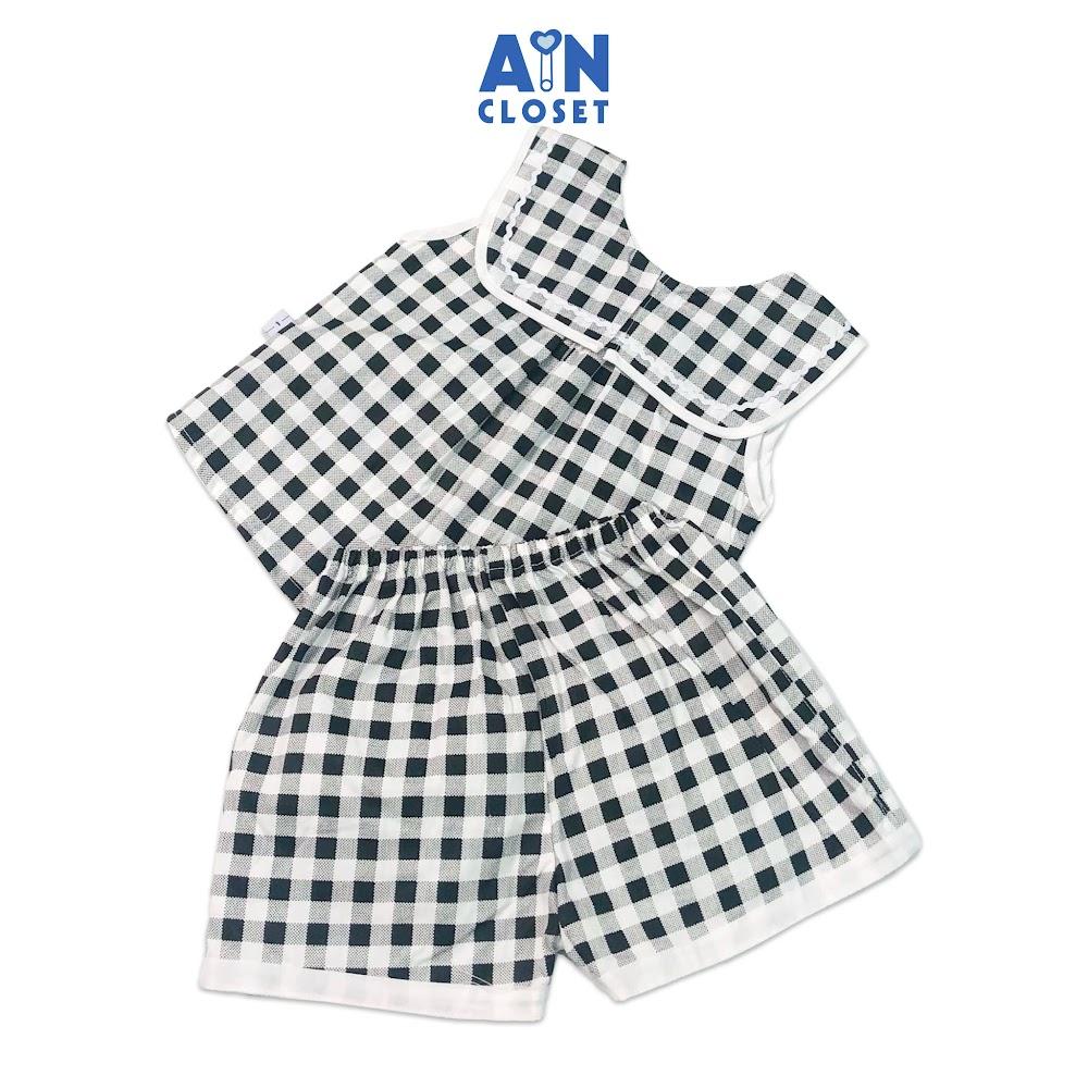 Bộ quần áo ngắn bé gái họa tiết Caro trắng đen cotton - AICDBGSCKOIY - AIN Closet