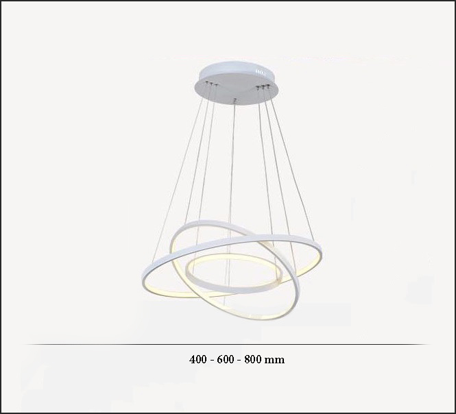 Đèn thả OLIWAN hình tròn 3 vòng viền trắng trang trí nội thất sang trọng, hiện đại - 3 chế độ ánh sáng - điều khiển từ xa.