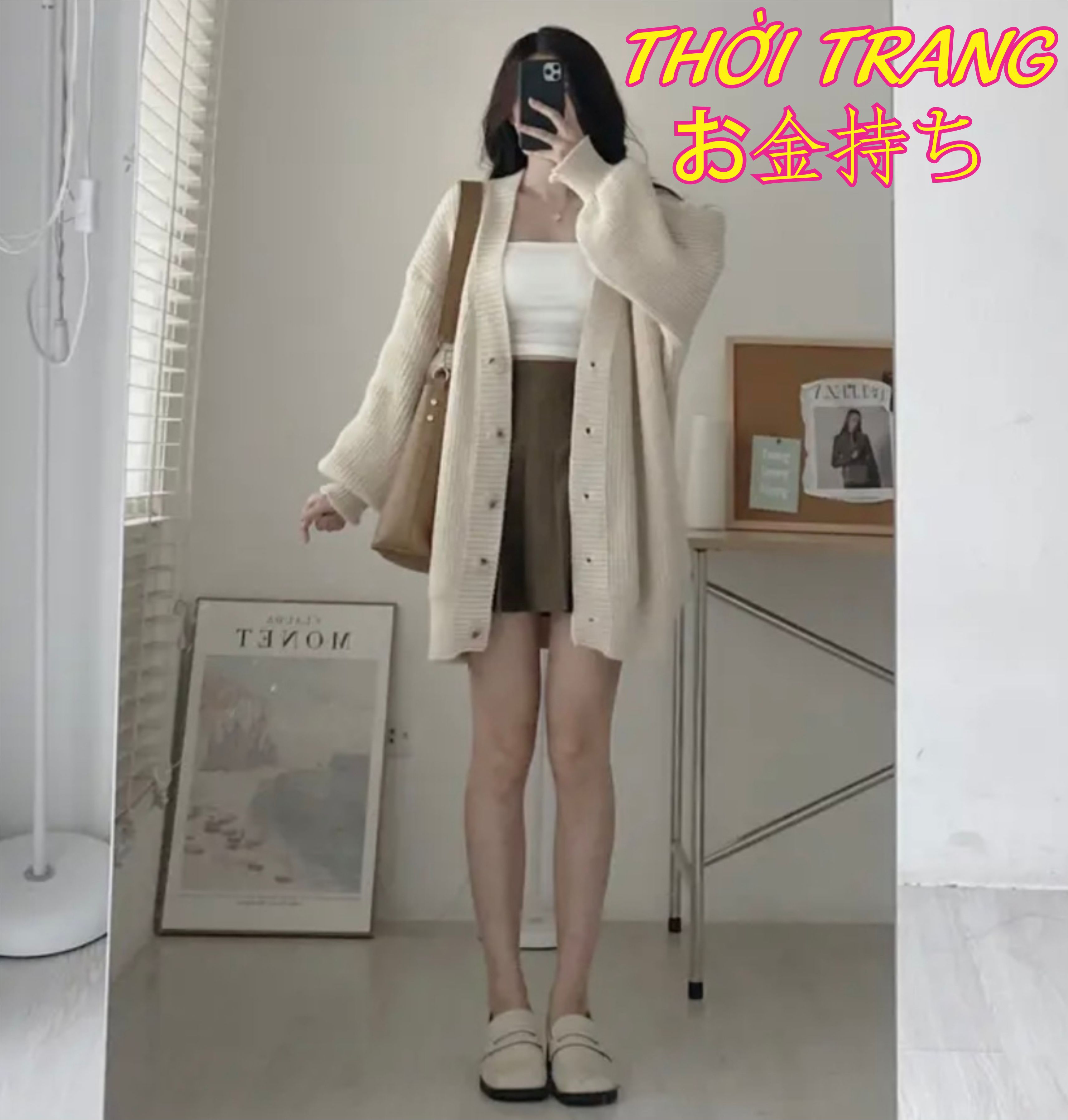 SẴN Áo khoác len cổ V cardigan có khuy 2 túi trước oversize trùm mông ulzzang thu đông 171