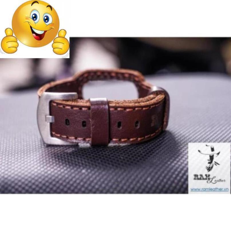DÂY DÀNH CHO MIBAND 4 / MIBAND 3 / MIBAND 5 DA BÒ NÂU ĐẬM - DA BÒ THẬT-CHÍNH HÃNG RAM LEATHER .