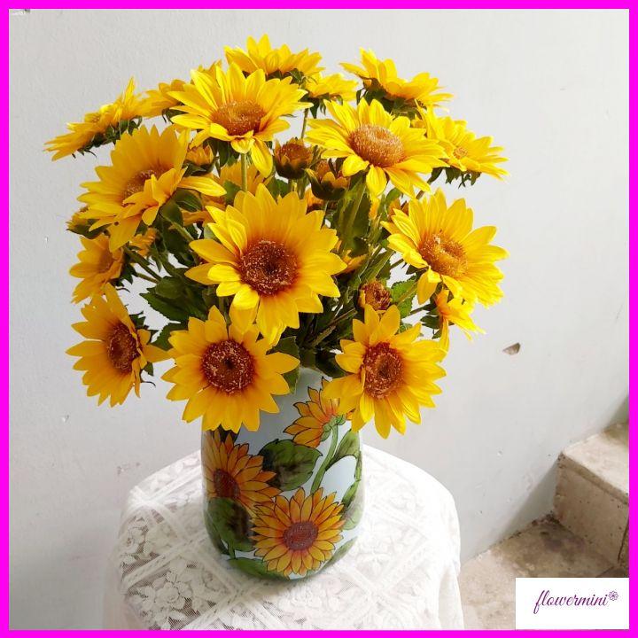 Lọ hoa hướng dương cao cấp siêu đẹp trang trí phòng khách tươi sáng, bình hoa giả decor nội thất Flowermini
