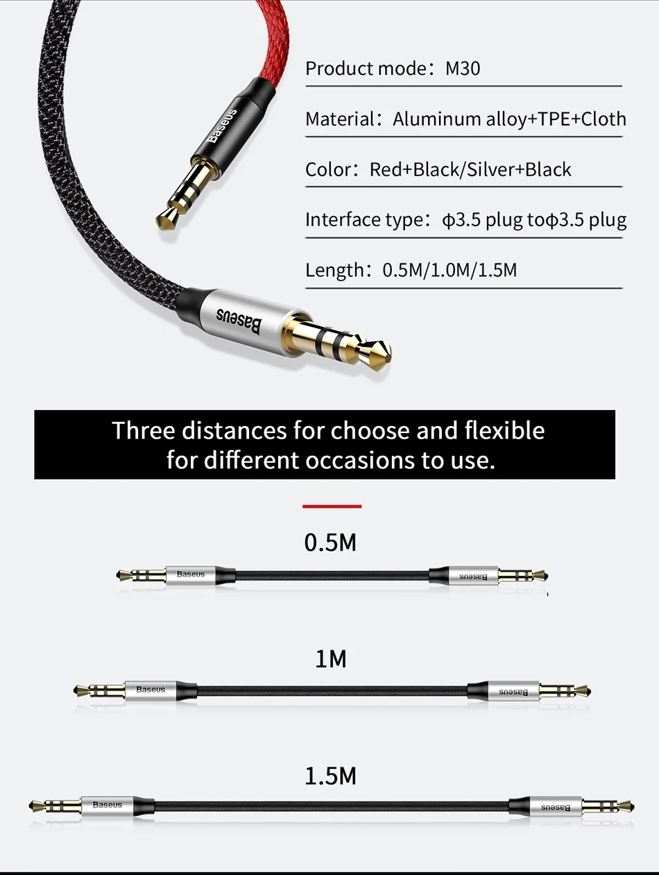 Dây cáp âm thanh 2 đầu 3.5mm Baseus Yiven Audio Cable M30 - Hàng chính hãng