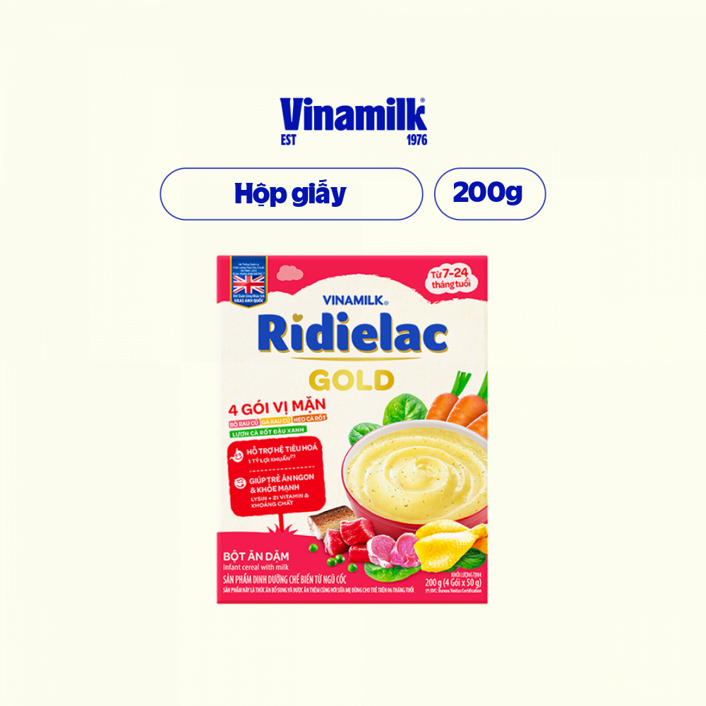 [Combo 5 Hôp] Bột Ăn Dặm RiDielac Gold 4 Vị Mặn - Hộp Giấy 200g