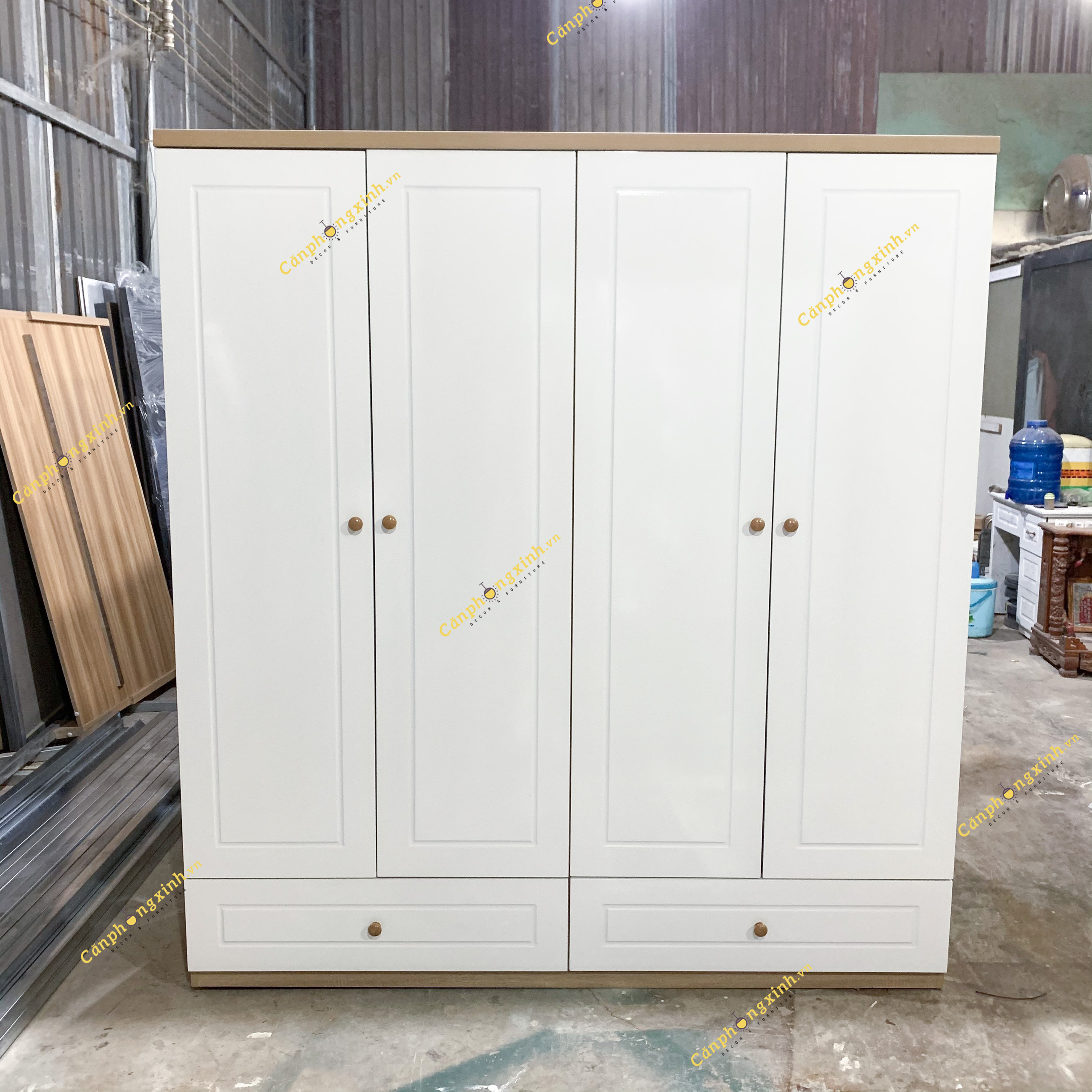 Tủ quần áo CPX-T32, tủ áo cánh sơn viền 2K có kệ hộc trang trí,gỗ cn MDF