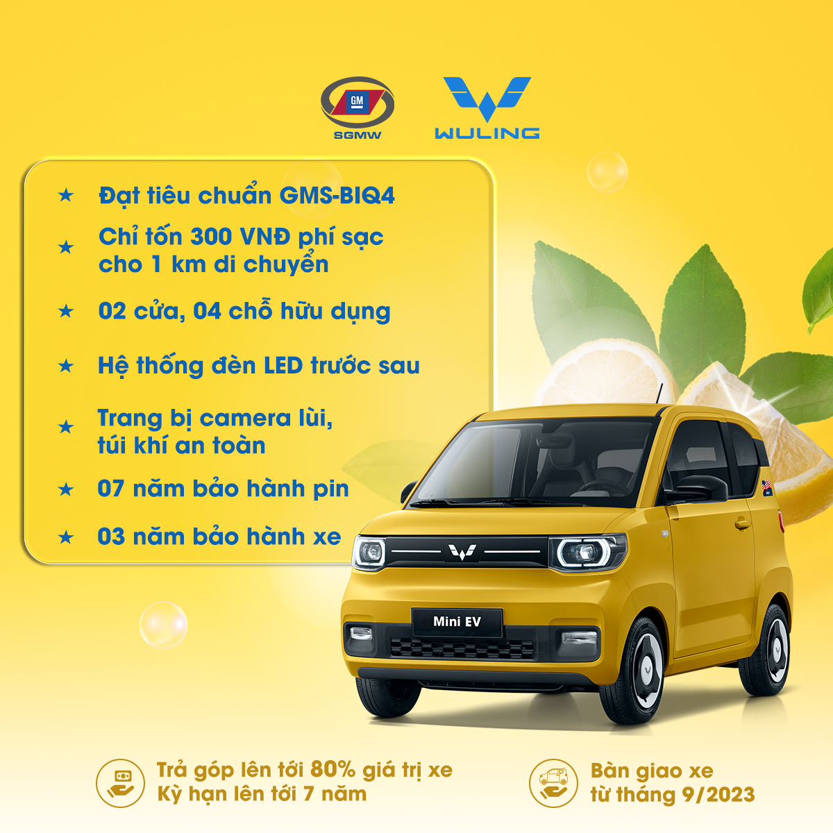 Phiếu đặt cọc LV2-170km Ô tô điện Wuling Mini EV - ĐẶT CỌC LINH HOẠT - Vàng chanh