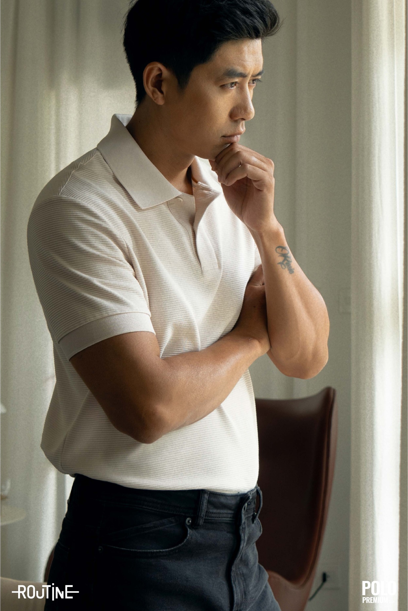 Áo Polo ROUTINE Premium Tay Ngắn Sọc Gân Form Fitted - 10S24POL001P | LASTORE MENSWEAR