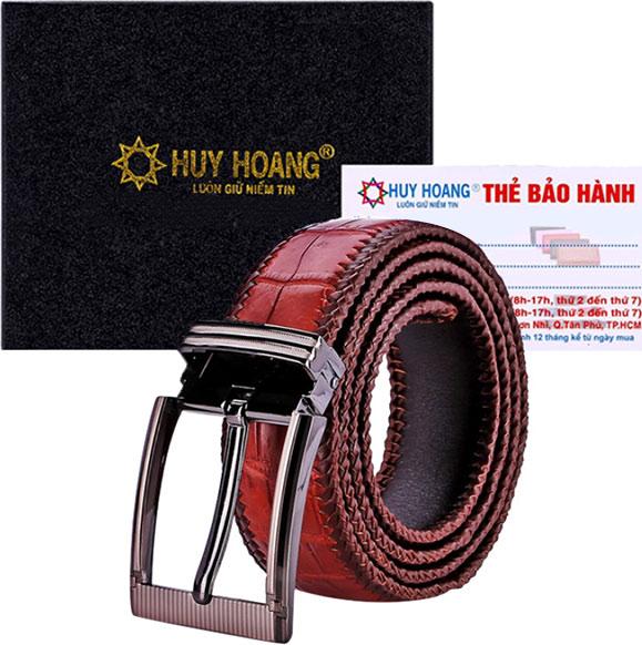 Thắt Lưng Nam Da Cá Sấu Đan Viền Bản Lớn Đầu Kim Huy Hoàng HT4296 - Nâu Đỏ