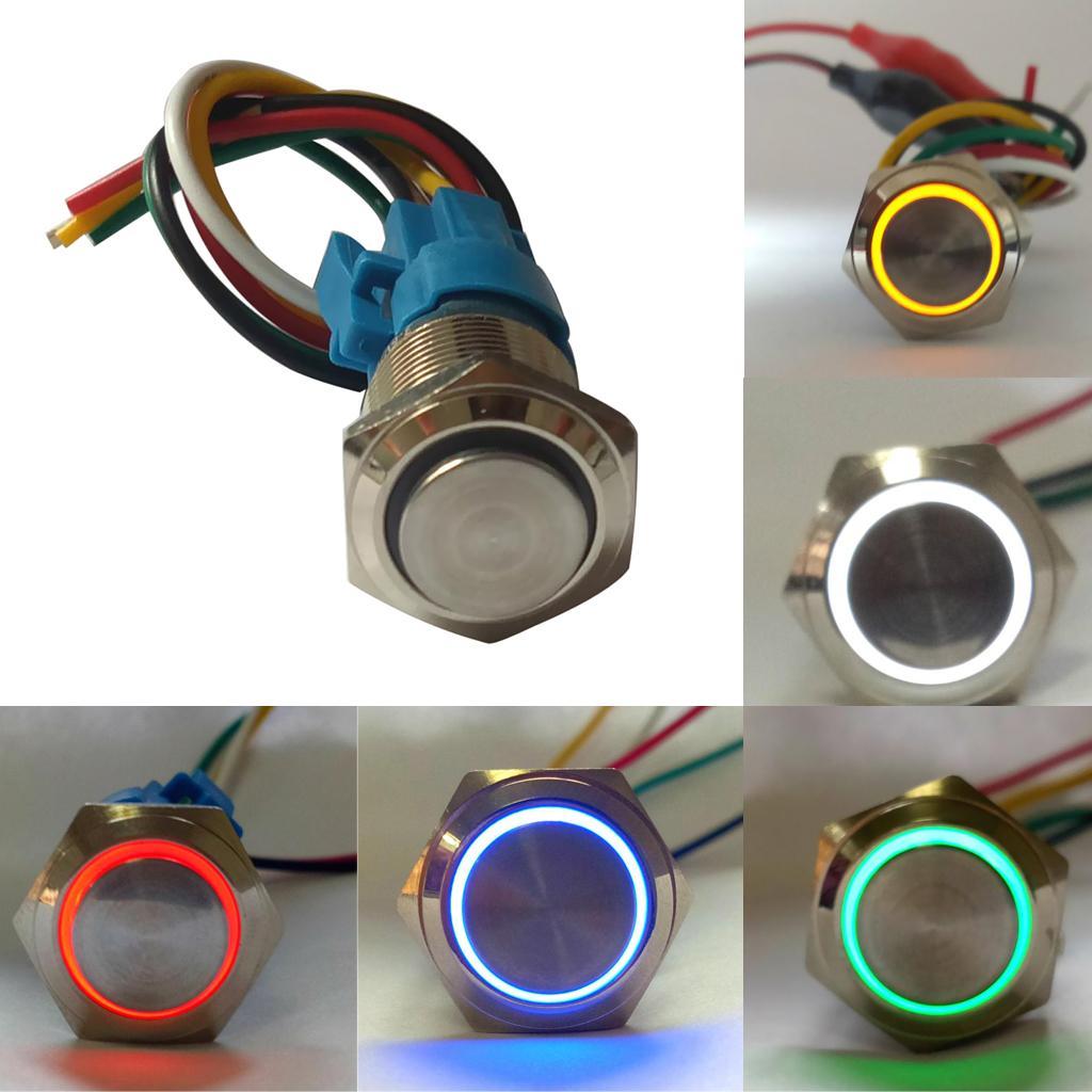 16mm 3-6V 5A Metal Car Push Button Switch With LED Self-Locking