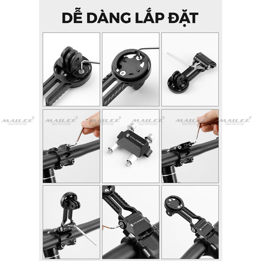Giá đỡ đồng hồ đa chức năng mở rộng điều chỉnh góc lên xuống 135 độ CyclingBox CB-1600  cho xe đạp địa hình bằng hợp kim nhôm kéo dài tay lái xe đạp - Mai Lee