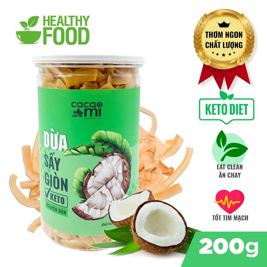 Dừa sấy giòn cao cấp CACAOMI ăn vặt healthy Eat Clean, KETO, đặc sản Việt Nam làm quà biếu tặng 200g