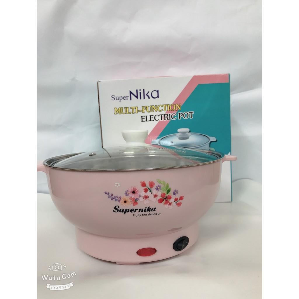 Nồi lẩu điện mini 28cm Nika vung kính 1000W - Nồi lẩu đa năng gia đình 28cm siêu tiện, thiết kế nhỏ gọn