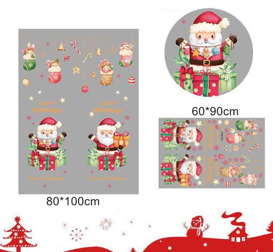 Decal trang trí Noel - Rèm dây vớ và 2 ông già noel nhỏ