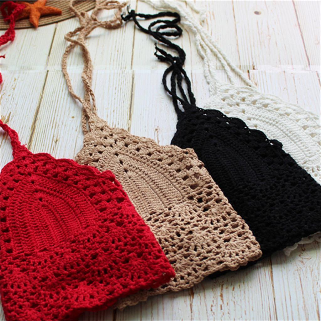 Women's Knit Mesh Crochet Hollow Bikini Cover Up Bar Tops Bathing Swimwear