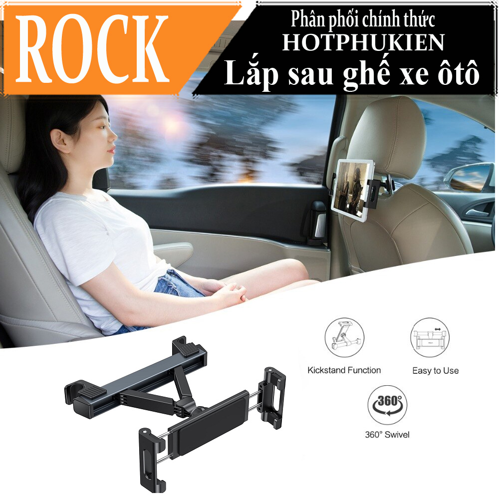 Giá đỡ cho iPad / Table / máy tính bảng Xoay 360 thu gọn lắp ghế sau dùng cho ô tô xe hơi hiệu Rock Universal Table backseat holder phù hợp nhiều dòng xe, dùng cho máy 6.5 inch đến 12.9 inch - Hàng nhập khẩu