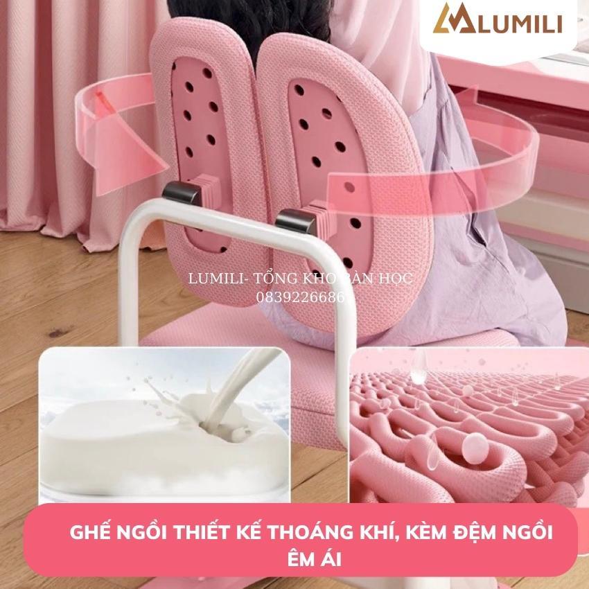 Bộ bàn ghế học sinh chống gù thông minh Lumili R20 nâng hạ tay quay điều chỉnh nghiêng mặt bàn chân bệ to