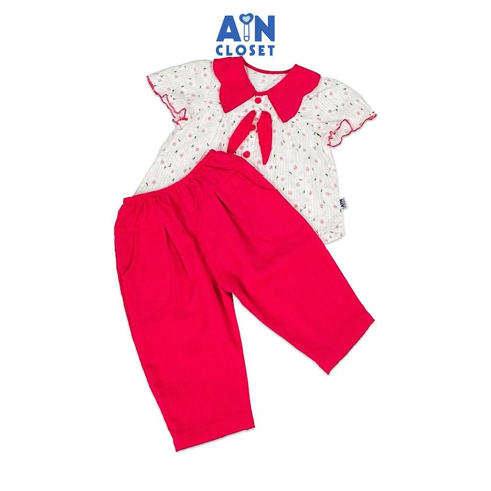 Bộ quần áo dài tay ngắn bé gái họa tiết hoa Hướng Dương Trắng quần hồng - AICDBGCVENJ7 - AIN Closet