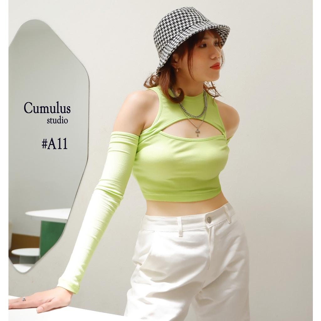 Áo croptop dài tay cutout cá tính Cumulus chất thun gân A11