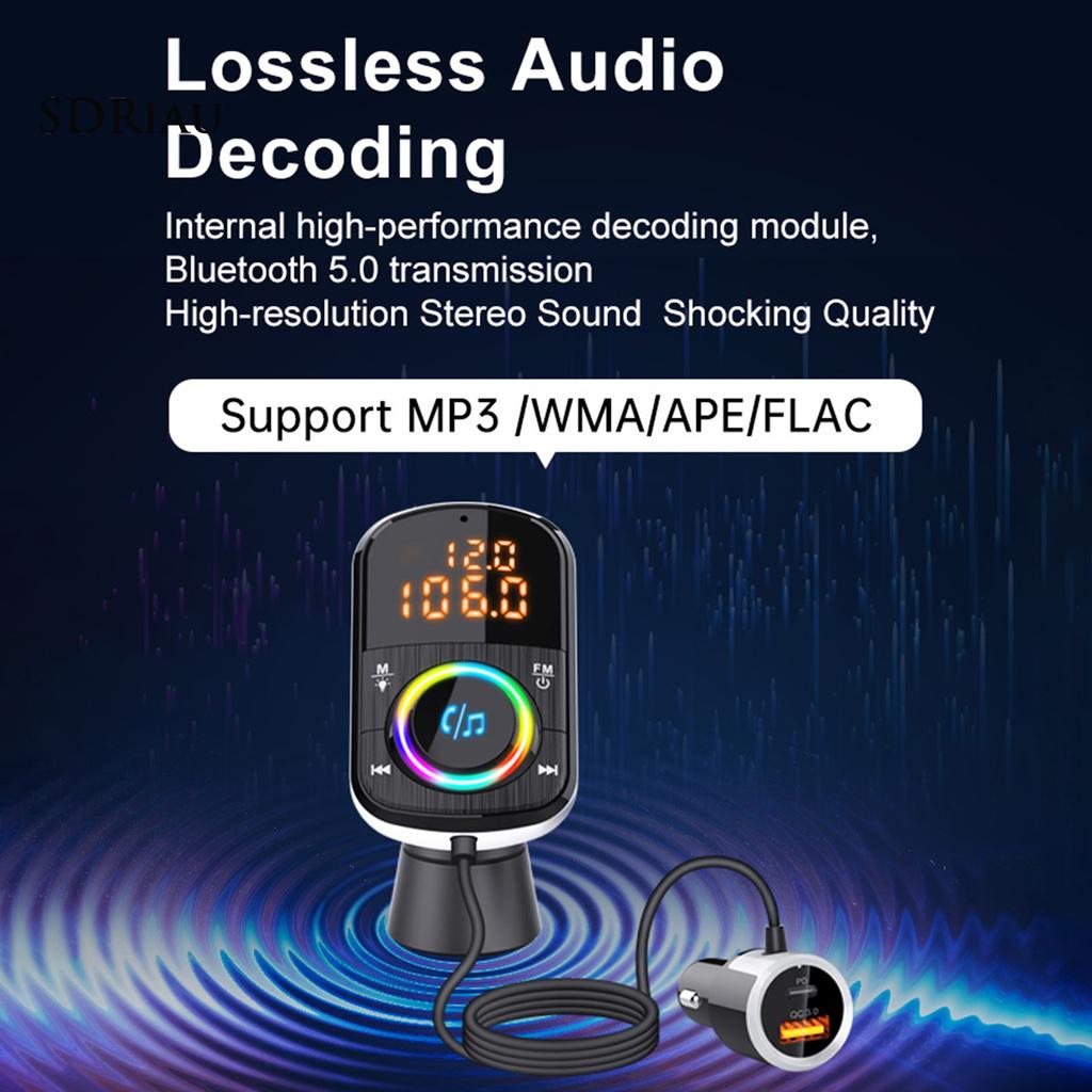 *QXDZ* BC71 Car Charger Dual Digital Display Bluetooth V5.0 ABS Colorful Light Bluetooth Transmitter Charger for Car