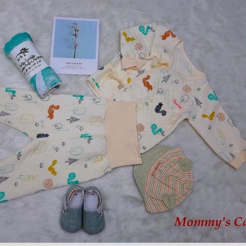 Bộ thu đông dài tay cạp cao trần bông Mommy's care 100% cotton hữu cơ tự nhiên, không tẩy nhuộm hoác chất