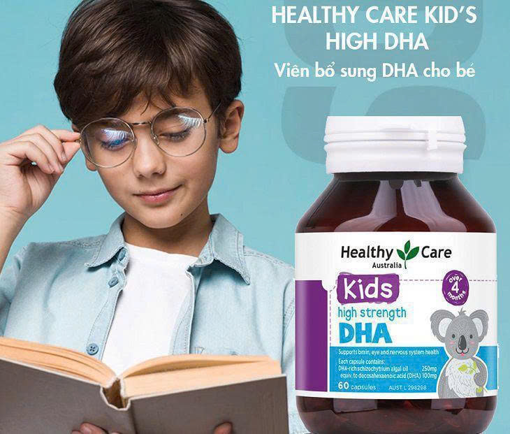 Viên Nhai Phát Triển Trí Não Cho Bé Healthy Care Kids High Strength DHA Hộp 60 Viên